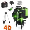 4D лазерен нивелир с 16 линии и зелен лъч, монтиран на трипод.