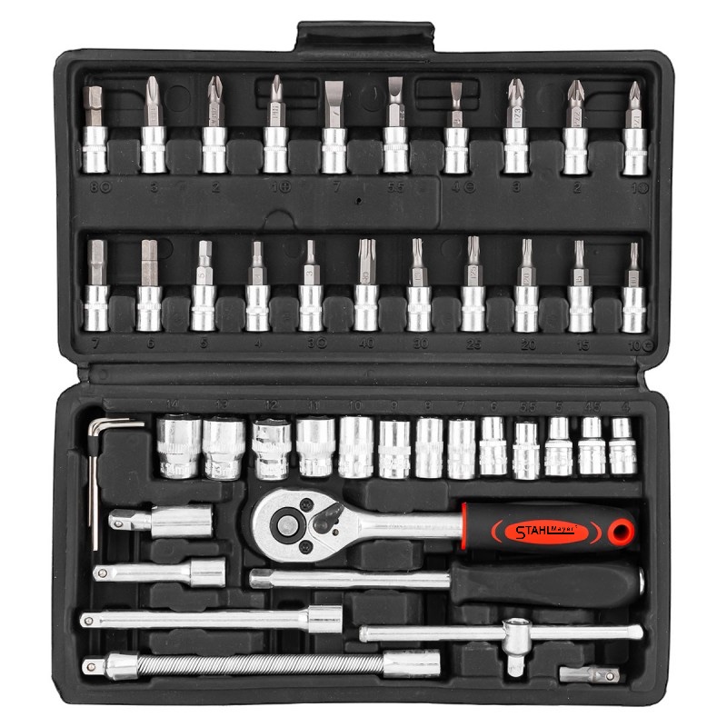 Гедоре 46 части STAHLMAYER 1/4″ | Трещотка 72 зъба, кутия ГЕДОРЕТА Гедоре 46 части STAHLMAYER 1/4″ | Трещотка 72 зъба, кутия