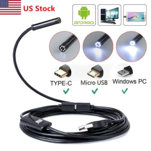 Камера ендоскоп 3.5 м с 6 LED и USB конектор, показана с аксесоари.