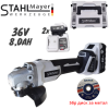 Акумулаторен ъглошлайф STAHLMAYER 36V 8Ah с 125 мм диск и две батерии.