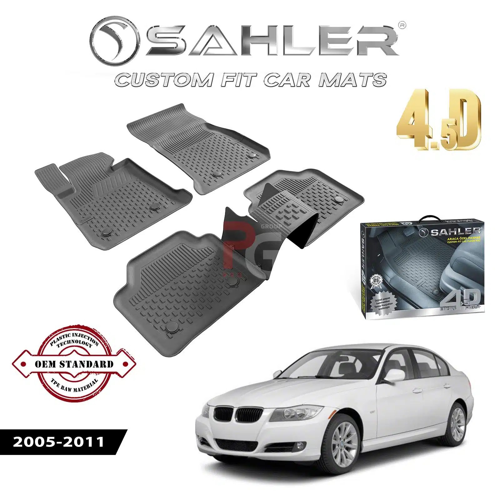Гумени стелки Sahler 4D | За BMW E90 2005-2011, 4-5 части АВТО Гумени стелки Sahler 4D за BMW E90 2005-2011 в черен мат цвят.