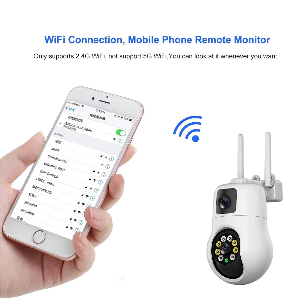 Външна WiFi камера 10MP | 2 обектива + AI, iCSee ВИДЕОНАБЛЮДЕНИЕ Външна WiFi камера 10MP | 2 обектива + AI, iCSee