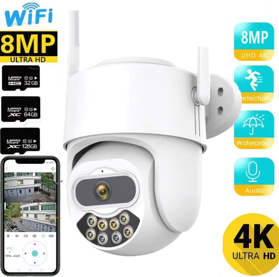 Безжична Wi-Fi камера ICSEE 8MP | PTZ + нощно виждане 20 м ВИДЕОНАБЛЮДЕНИЕ Безжична Wi-Fi камера ICSEE 8MP с PTZ управление и IP66 корпус.