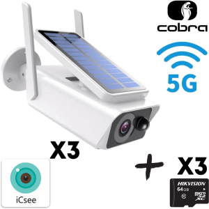 Комплект 3 броя соларни водоустойчиви WIFI камери 5MP с подвижни соларни панели.