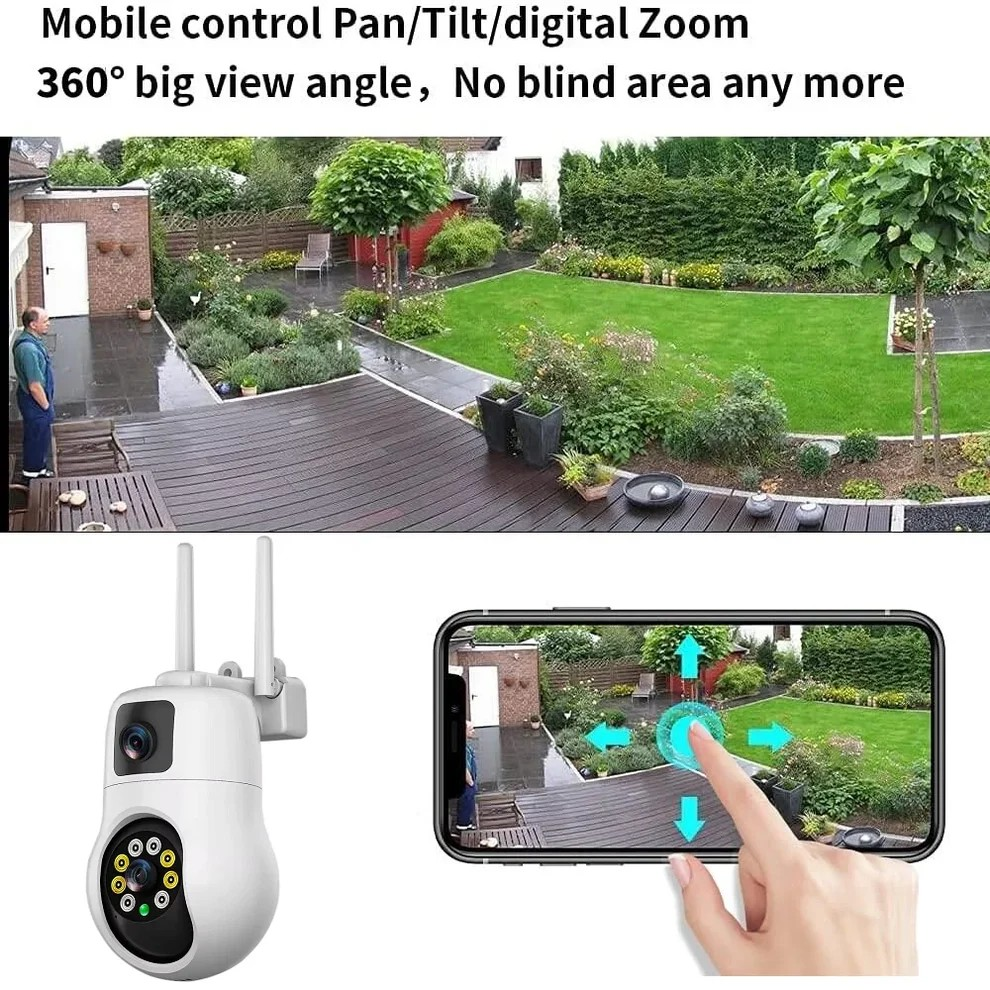 Външна WiFi камера 10MP | 2 обектива + AI, iCSee ВИДЕОНАБЛЮДЕНИЕ Външна WiFi камера 10MP | 2 обектива + AI, iCSee