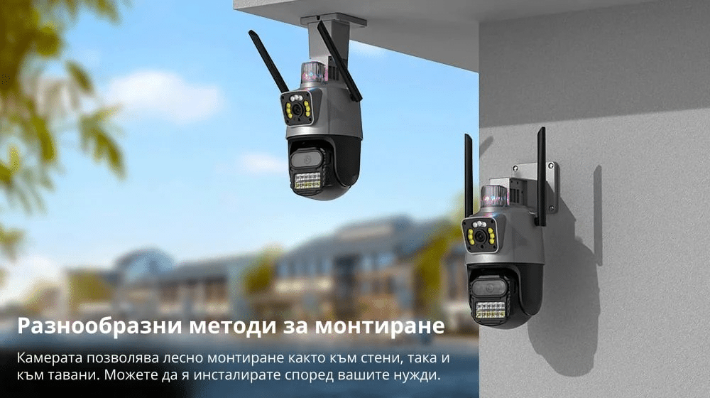 Външна WiFi камера 2×3MP, 2 бр. | Два обектива + AI, iCSee ВИДЕОНАБЛЮДЕНИЕ Външна WiFi камера 2×3MP, 2 бр. | Два обектива + AI, iCSee