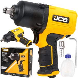 Пневматичен гайковерт JCB 1/2″ | къс шпиндел, 1450 Nm АКУМУЛАТОРНИ ГАЙКОВЕРТИ Пневматичен гайковерт JCB 1/2" с къс шпиндел, показан отпред.
