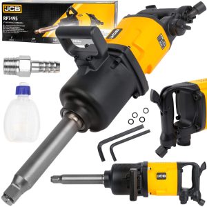 Пневматичен гайковерт JCB 1″ | дълъг шпиндел, 3480 Nm АКУМУЛАТОРНИ ГАЙКОВЕРТИ Пневматичен ударен гайковерт JCB с дълъг шпиндел 1", показан отпред.