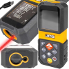 Лазерна ролетка JCB LDM-80 с LCD дисплей, измерваща разстояние до стена.