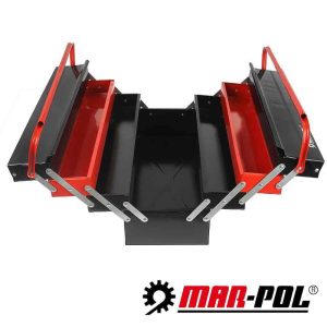 Метален куфар за инструменти MAR-POL, отворен на 4 нива тип акордеон със седемте отделения.
