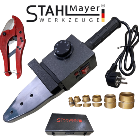 Лепачка за ППР тръби StahlMayer | 2500W, 20-63 мм, 50-300°C АВТО Комплект за запояване на полипропиленови тръби с лепачка, стойка и ръкавици.
