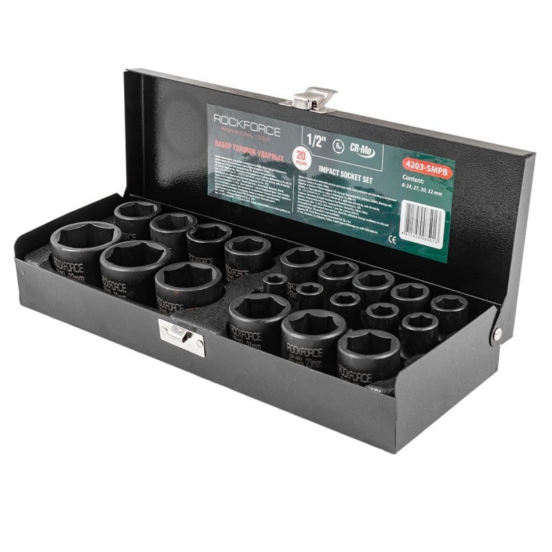 Вложки ударни 1/2″ 20 части ROCKFORCE | 8-32 мм АВТО Вложки ударни 1/2″ 20 части ROCKFORCE | 8-32 мм