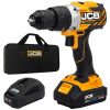 Акумулаторен безчетков винтоверт JCB с LED светлина и 13 мм патронник, показан отпред.