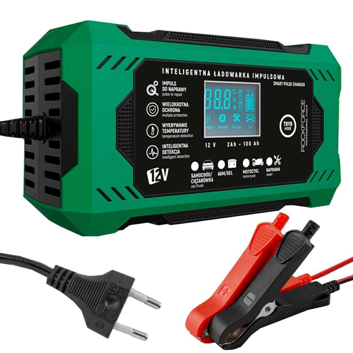 Зарядно ROCKFORCE | 6A, 12V, 2-100Ah, LCD дисплей АВТО Зарядно ROCKFORCE | 6A, 12V, 2-100Ah, LCD дисплей