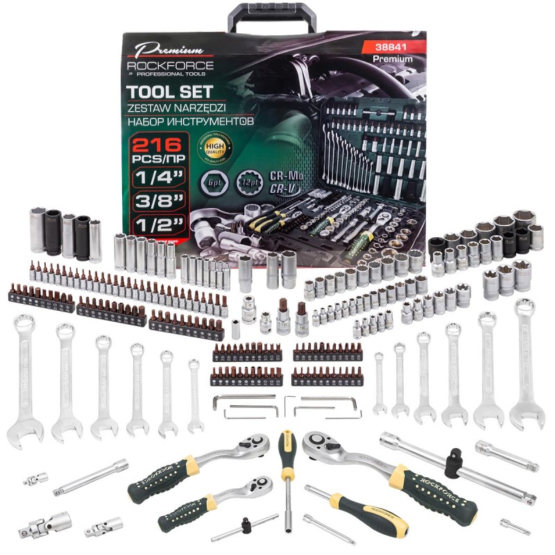 ROCKFORCE Premium 216 части | 1/4″,3/8″,1/2″ АВТО ROCKFORCE Premium 216 части | 1/4″,3/8″,1/2″
