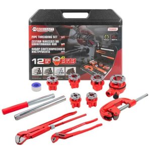 Комплект винторезка FORCEKRAFT | 12 части, 1/4″-1-1/4″ АВТО Комплект винторезка FORCEKRAFT 12 части в пластмасов куфар.