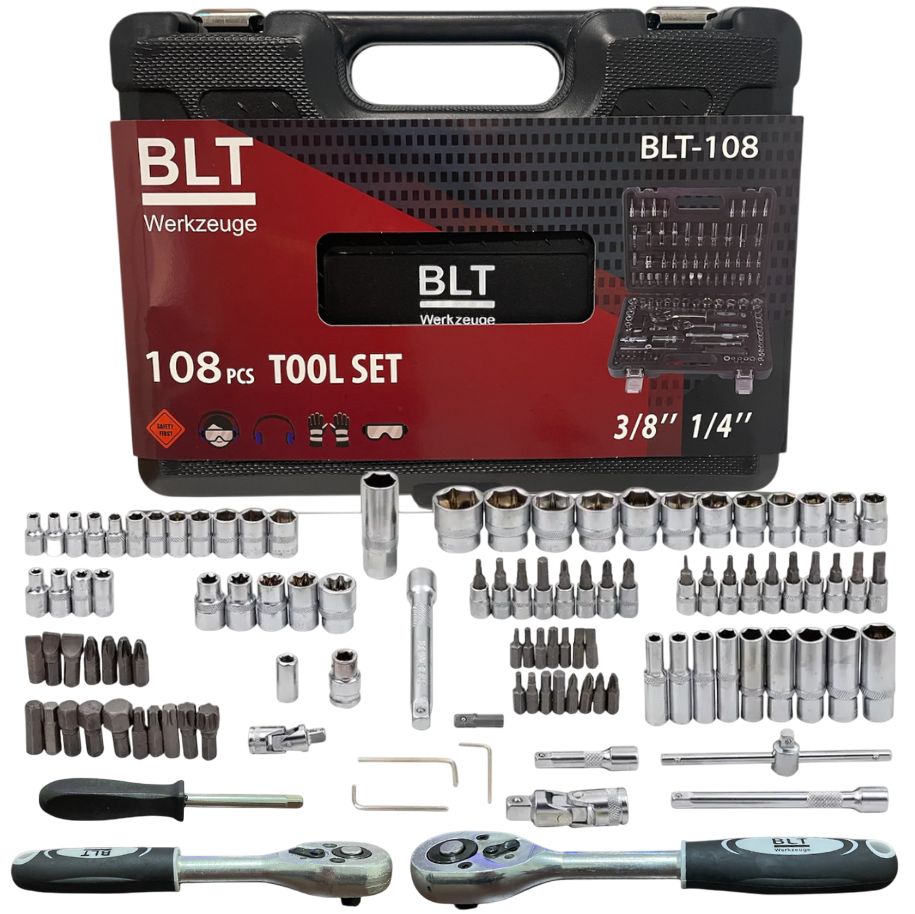 Гедоре Комплект 108 Части BLT | 1/4″ и 3/8″ ГЕДОРЕТА Комплект инструменти BLT 108 части, отворен в своя куфар.