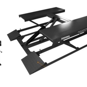 Ножичен Подемник ROCKFORCE H30M | 3 Тона, Монофазен АВТО Монофазен ножичен подемник ROCKFORCE H30M с повдигнат автомобил.
