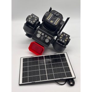 Соларна Камера Sunvision 16MP, 3 обектива | Безжична ВИДЕОНАБЛЮДЕНИЕ Близък план на тройните обективи и соларния панел на камерата Sunvision.