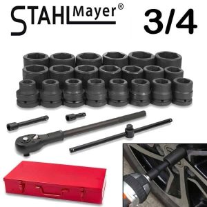 Комплект гедоре с ударни вложки StahlMayer 21 части 3/4" с ударни вложки и тресчотка.
