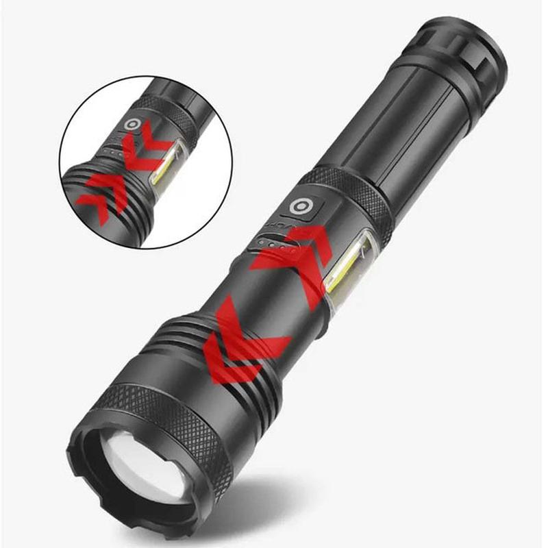 Многофункционален LED Фенер BUL 2833 | 7 Режима КЪМПИНГ Детайлен изглед на оптичния зуум и COB LED светлина.
