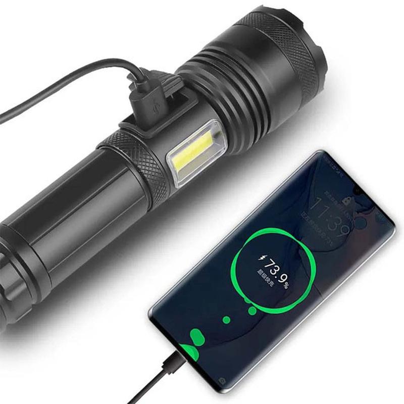 Многофункционален LED Фенер BUL 2833 | 7 Режима КЪМПИНГ Детайлен изглед на оптичния зуум и COB LED светлина.
