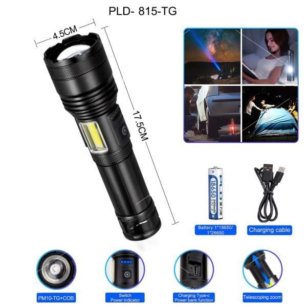 Многофункционален LED Фенер BUL 2833 | 7 Режима КЪМПИНГ Детайлен изглед на оптичния зуум и COB LED светлина.