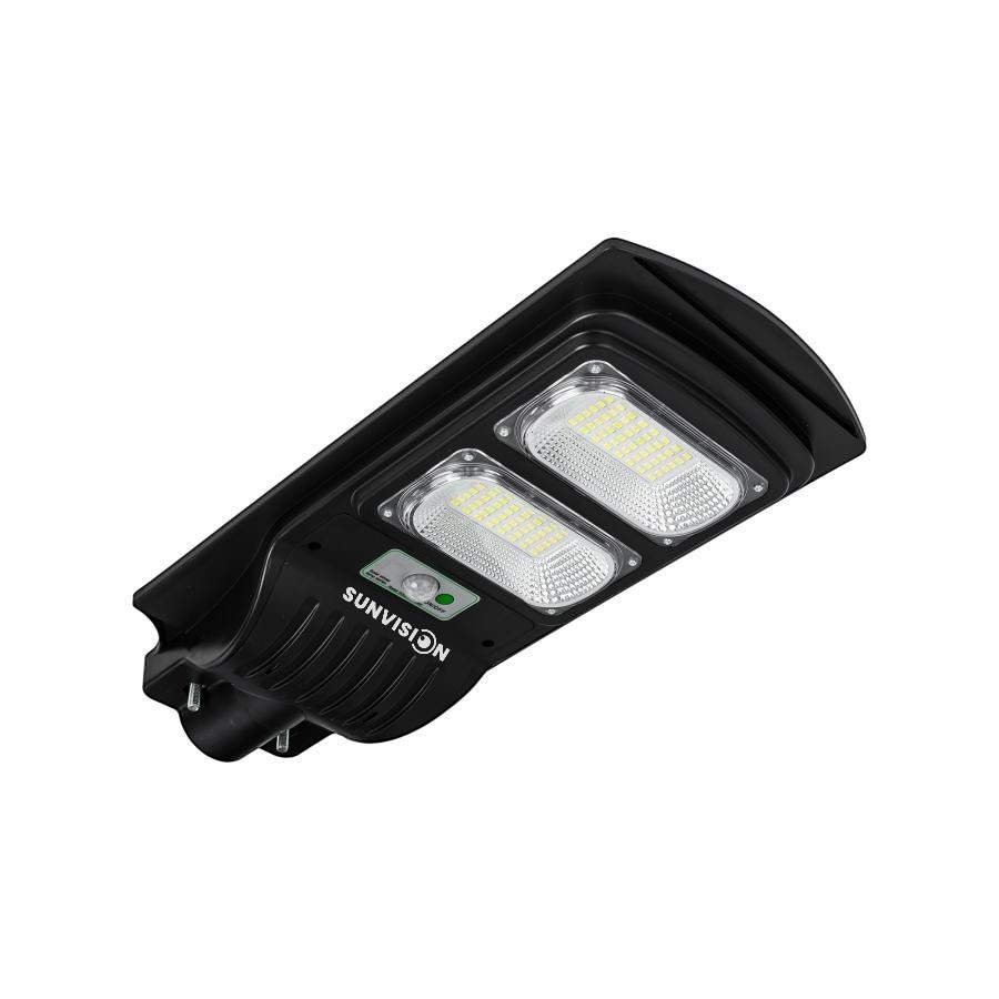 Соларна Улична Лампа SUNVISION 900W | IP65, Сензор ДОМ И ГРАДИНА Детайлен изглед на лампата със слънчевия панел и COB LED светлина.