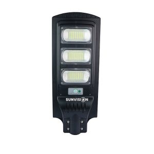 Детайлен изглед на лампата със слънчевия панел и COB LED светлина.