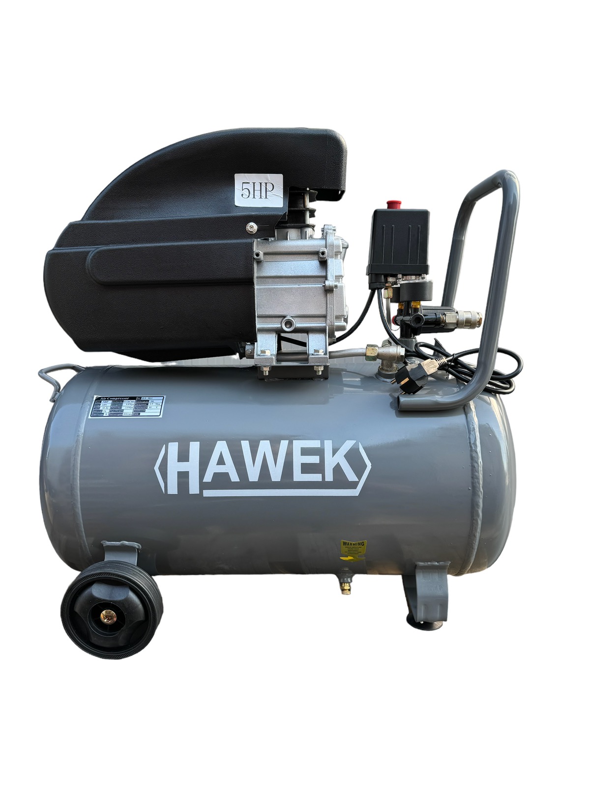 Компресор за Въздух HAWEK 50L | HW-3011, 1500W, 120 л/мин АВТО Детайлен изглед на контролите и манометъра.