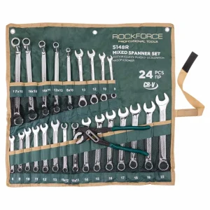 Комплект Ключове ROCKFORCE RF-5148R | 24 Части, Cr-V КЛЮЧОВЕ Комплект ROCKFORCE RF-5148R с 24 части, включващ ключове, лули и клещи гарги.