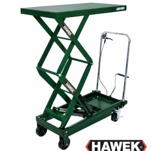 Хидравлична високо повдигаща ножична количка HAWEK 800кг с платформа 1200×610мм.
