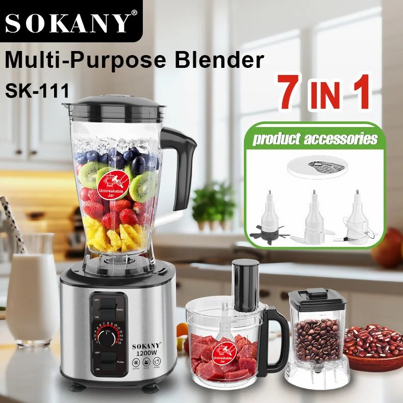 Кухненски Робот SOKANY 7-в-1 | 1200W, 15 Скорости, 2.5L ДОМ И ГРАДИНА Контролният панел с 15 скорости и приставките.