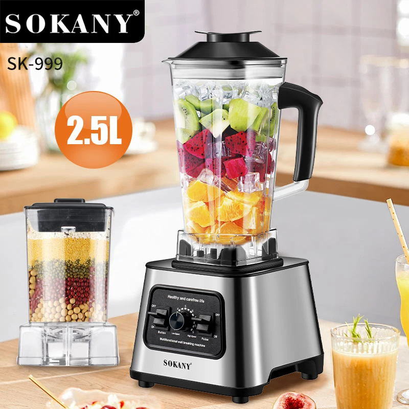 Мултифункционален Блендер SOKANY SK-999 | 6000W, 2.5L ДОМ И ГРАДИНА Съдът 2.5L и ножовете от неръждаема стомана.