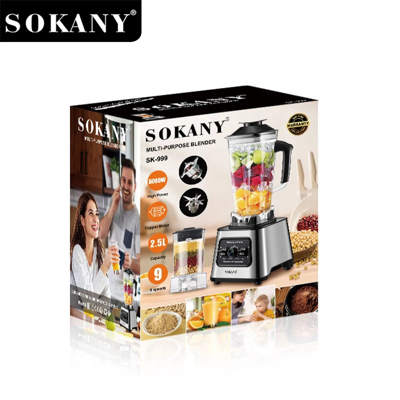 Мултифункционален Блендер SOKANY SK-999 | 6000W, 2.5L ДОМ И ГРАДИНА Съдът 2.5L и ножовете от неръждаема стомана.