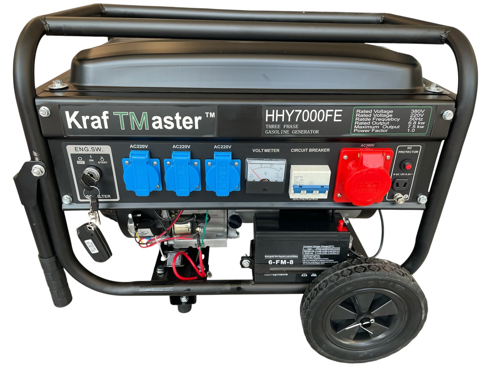 Генератор с дистанционно HHY7000FE KRAFTMASTER | 7.5kW АВТО Генератор KRAFTMASTER HHY7000FE с дистанционното управление до него.