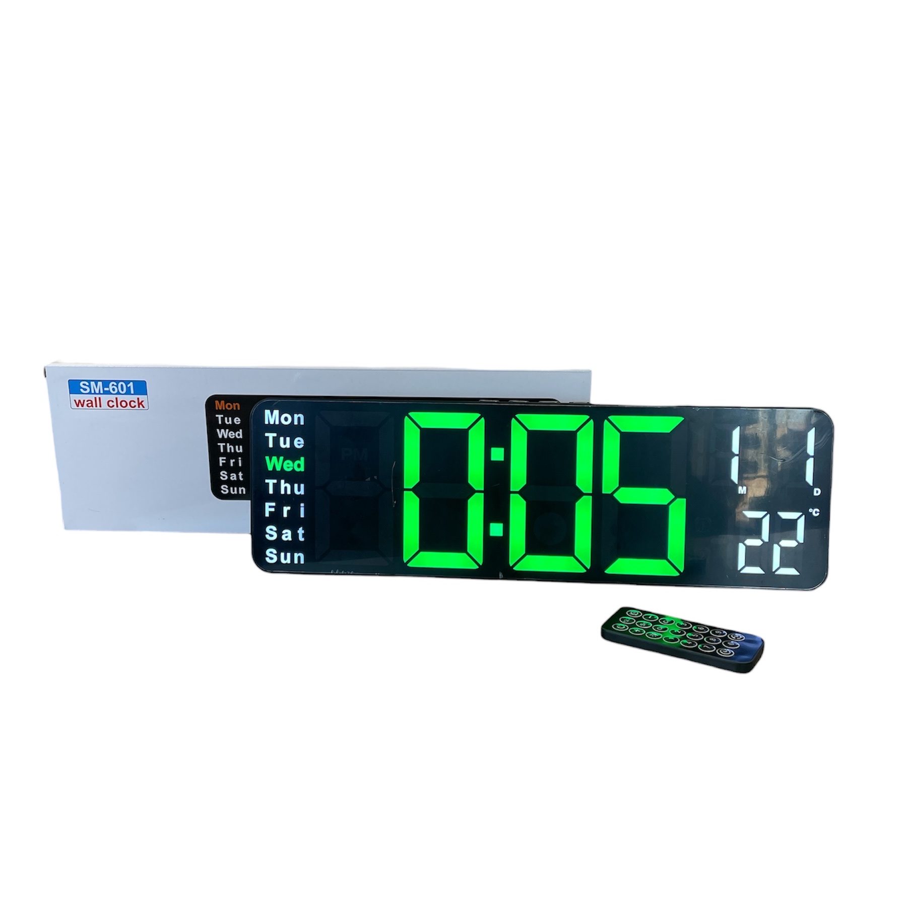 Цифров Часовник SM-601 | 380×120 мм, Двуцветен LED Продукти Голям електронен стенен часовник SM-601 с двуцветен LED дисплей.