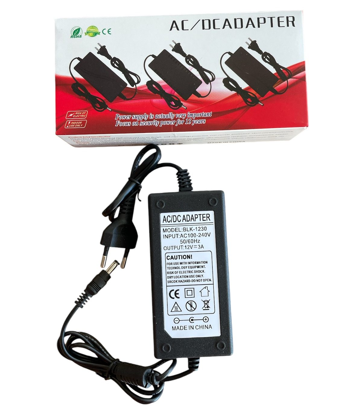 Захранващ Адаптер BLK-1230 | 12V 3A, 2.1×5.5 мм ВИДЕОНАБЛЮДЕНИЕ Захранващ адаптер BLK-1230 12V 3A за видеонаблюдение.
