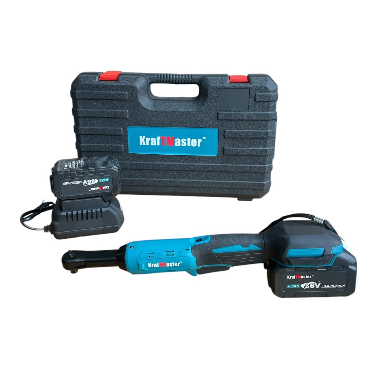 Акумулаторна Тресчотка KraftMaster 36V | 8Ah, 2 Батерии АВТО Комплектът в пластмасов куфар с вложките.