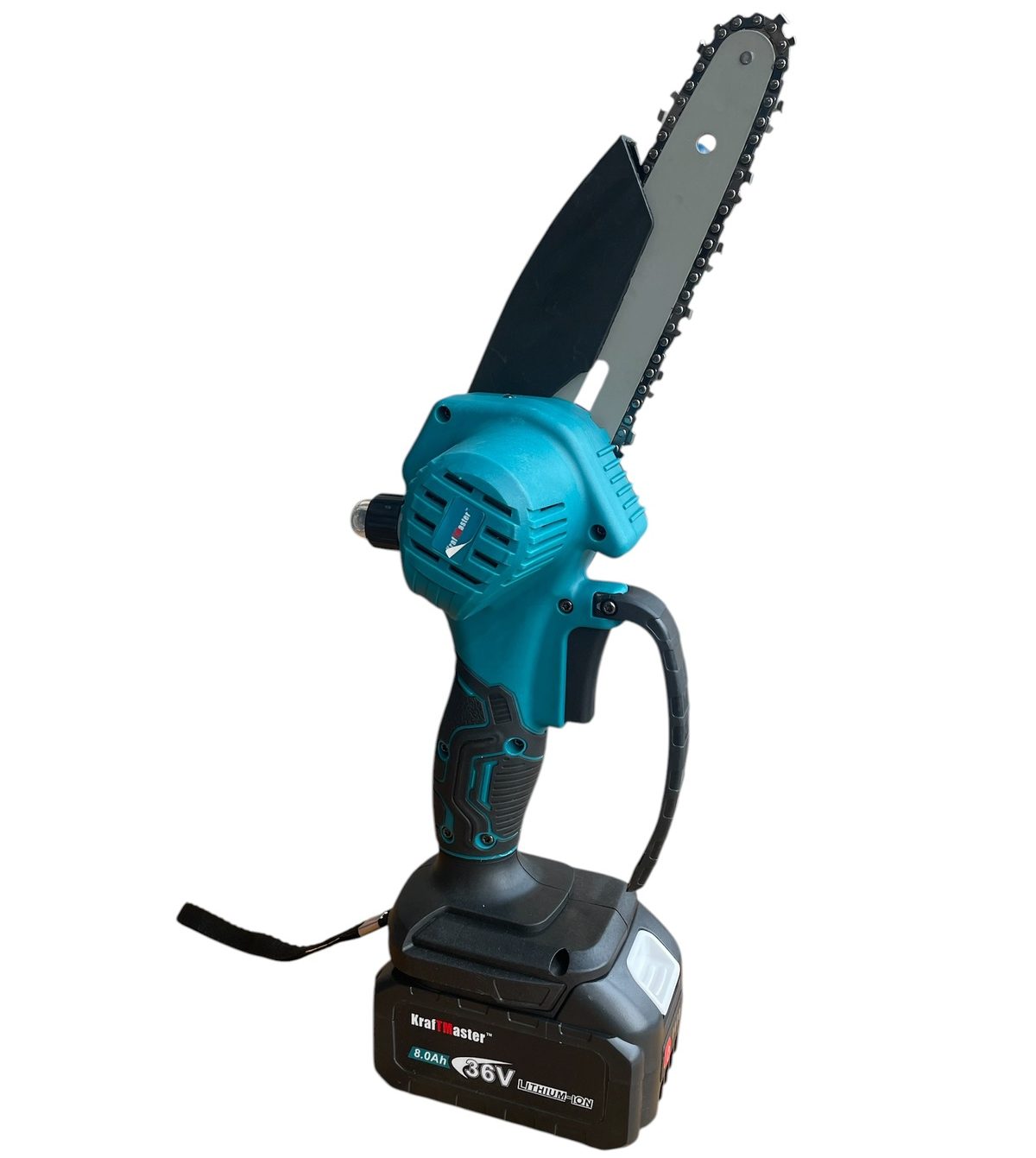 Верижен Трион KRAFTMASTER 36V 8Ah | 15 см Шина, 2 Вериги ГРАДИНСКИ ПРИНАДЛЕЖНОСТИ Комплектът с 2 батерии, зарядно, 2 вериги и куфар.