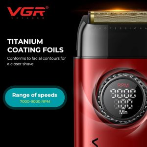 Машинка V-001 с LED дисплей, тример, самобръсначка и сешоар, подредени в куфар.
