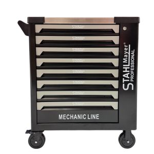 Професионален комплект Cr-V стомана, подреден в отворен шкаф MECHANIC LINE.