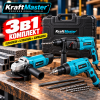 Комплект 3 в 1 KRAFTMASTER с перфоратор, ъглошлайф 115 мм и бормашина в голям куфар.
