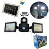 Тройна соларна LED лампа XG-T50 с PIR датчик и дистанционно, монтирана на стена.