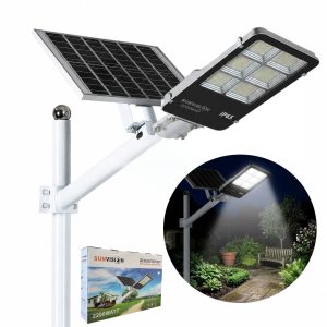 Улична соларна лампа SUNVISION 2200W със соларен панел и стойка.