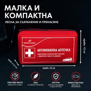 Комплект за безопасност при пътуване в Гърция – Аптечка WALSER DIN 13164:2022 + Пожарогасител 2 кг EN3 - Image 6