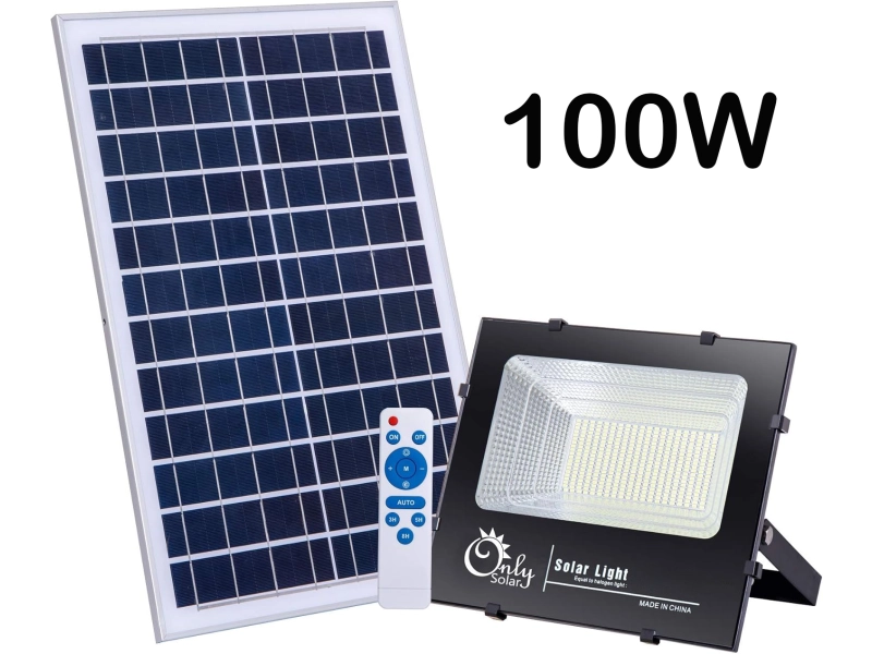 Соларен LED прожектор 100W | 20000 mAh, IP67, 12-16 часа ДОМ И ГРАДИНА Соларен LED прожектор 100W с отделен фотоволтаичен панел и дистанционно.