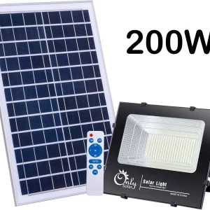 Соларен LED прожектор 200W с отделен фотоволтаичен панел и дистанционно.