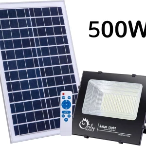 Соларен LED прожектор 500W с отделен фотоволтаичен панел и дистанционно.