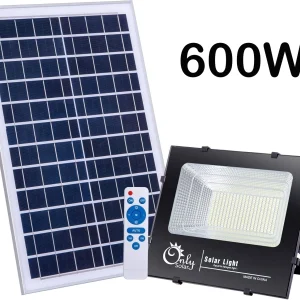 Соларен LED прожектор 600W с отделен фотоволтаичен панел и дистанционно.